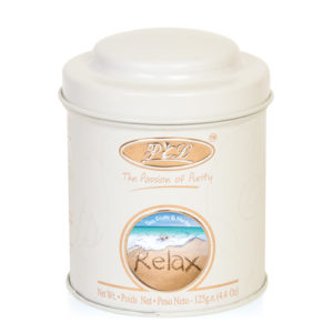 Relax Whole Leaf Tea & Herbs Infusion in Round Metal Caddy